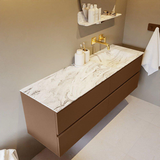 Mondiaz VICA-DLUX ensemble de meuble de salle de bain - 150cm - meuble sous-vasque reposant - 4 tiroirs - lavabo encastrée cloud droite - sans trous de robinet - version haute de 60cm - glace