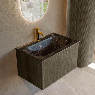 Mondiaz KURVE-DLUX Ensemble de meuble salle de bain - 70x46x40cm - 1 tiroir - lavabo en solid surface - milieu - 1 trou de robinet - Shadow
