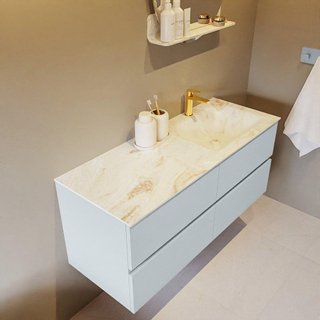 Mondiaz VICA-DLUX ensemble de meuble de salle de bain - 120cm - meuble sous-vasque argile - 4 tiroirs - lavabo encastré nuage droite - 1 trou de robinet - version haute de 60cm - frape