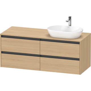 Duravit ketho 2 meuble sous lavabo avec plaque console avec 4 tiroirs pour lavabo à droite 140x55x56.8cm avec poignées anthracite chêne naturel mat
