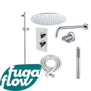 FugaFlow Eccelente Sobrado Ensemble de douche pluie encastrable - thermostatique - bras mural - barre curseur - pommeau 25cm - douchette stick - Chrome