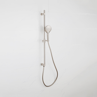 Fugaflow Eccelente Sobrado Ensemble de barre curseur - coude mural intégré - flexible de douche lisse - douchette ronde - Acier inoxydable brossé PVD (Acier inoxydable)