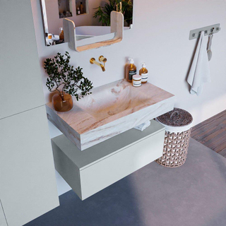 Mondiaz ALAN-DLUX Ensemble de meuble - 80cm - meuble Clay mat - 1 tiroir - Lavabo Cloud Frappe suspendu - vasque Centre - 0 trous de robinet