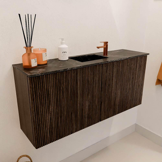 Mondiaz JOYA-DLUX 90cm meuble de salle de bains - couleur Walnut - Vasque FAYE position Milieu 1 trou de robinet couleur Lava.