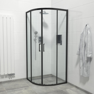 FugaFlow Efficiente Vetro Cabine de douche - quart de rond - 90x90x195cm - verre clair - anti-calcaire - noir mat