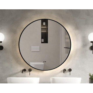 Saniclass Lonato Miroir avec éclairage rond diamètre 100cm avec éclairage LED indirect avec chauffe miroir et interrupteur infrarouge noir mat