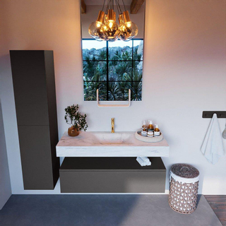 Mondiaz ALAN-DLUX Ensemble de meuble - 120cm - meuble Dark grey mat - 1 tiroir - Lavabo Cloud Opalo suspendu - vasque Centre - 1 trou de robinet