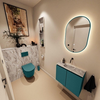 MONDIAZ TURE-DLUX Meuble toilette - 60cm - Smag - EDEN - vasque Glace - position centrale - sans trou de robinet