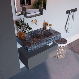 Mondiaz ALAN-DLUX Ensemble de meuble - 80cm - meuble Plata mat - 1 tiroir - Lavabo Cloud Lava suspendu - vasque Centre - 0 trous de robinet