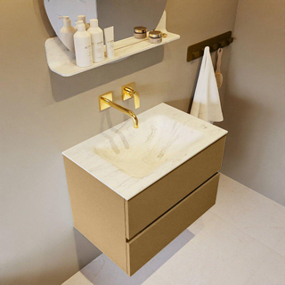 Mondiaz VICA-DLUX ensemble de meuble de salle de bain - 70cm - meuble sous-vasque oro - 2 tiroirs - lavabo encastré cloud milieu - sans trous de robinet - version haute de 60cm - opalo