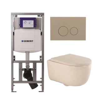 QeramiQ Dely Swirl Toiletset - 36.3x51.7cm - Geberit UP320 Burda inbouwreservoir - 35mm zitting - bedieningsplaat taupe - ronde knoppen - beige
