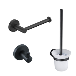 Fortifura Calvi Toiletset - toiletborstelhouder - open - handdoekhaak - toiletrolhouder - zonder klep - mat zwart