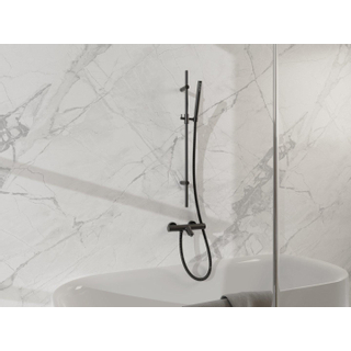 FortiFura Calvi Mitigeur baignoire - avec barre curseur - douchette stick - flexible en métal - Noir mat