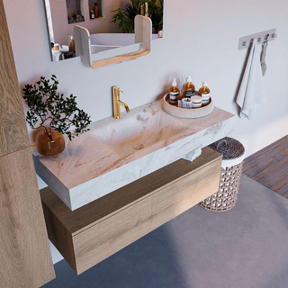 Mondiaz ALAN-DLUX Ensemble de meuble - 110cm - meuble Washed Oak mat - 1 tiroir - Lavabo Cloud Frappe suspendu - vasque Centre - 1 trou de robinet