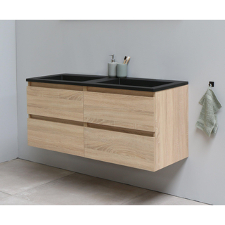 Basic Bella Meuble salle de bains avec lavabo acrylique Noir 120x55x46cm sans trous de robinet Chêne