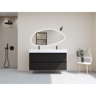 HR Infinity XXL ensemble de meubles de salle de bain 3d 140 cm 2 vasques en céramique kube blanc 2 trous de robinet 4 tiroirs noir mat