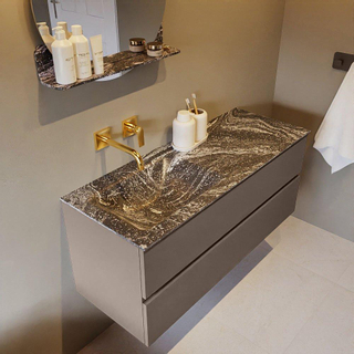 Mondiaz VICA-DLUX ensemble de meuble de salle de bain - 120cm - meuble sous-vasque fumée - 2 tiroirs - lavabo encastré nuage gauche - sans trous de robinet - version haute 60cm - lave