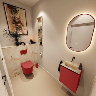 MONDIAZ TURE-DLUX Meuble toilette - 40cm - Fire - EDEN - vasque Frappe - position centrale - sans trou de robinet