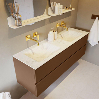 Mondiaz VICA-DLUX ensemble de meuble de salle de bain - 150cm - meuble sous-vasque reposant - 2 tiroirs - lavabo encastrée cloud double - sans trous de robinet - version haute de 60cm - opalo