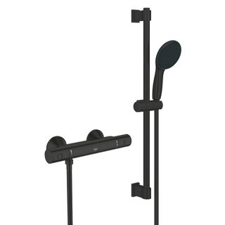 GROHE Precision Start Ensemble de douche - mitigeur thermostatique - avec ensemble de douche - 60cm - douchette ronde - 1 type de jet - flexible de douche lisse - noir mat