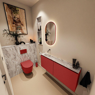 MONDIAZ TURE-DLUX Meuble toilette - 120cm - Fire - EDEN - vasque Glace - position gauche - sans trou de robinet