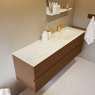 Mondiaz VICA-DLUX Ensemble de meuble de salle de bain - 150cm - meuble sous-vasque repos - 2 tiroirs - lavabo encastrée cloud droite - 1 trou de robinet - version haute de 60cm - opalo