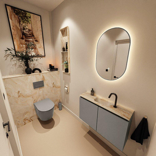 MONDIAZ TURE-DLUX Meuble toilette - 80cm - Smoke - EDEN - vasque Frappe - position centrale - 1 trou de robinet