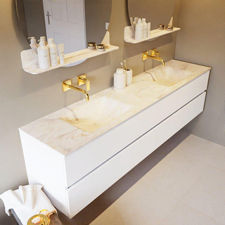 Mondiaz VICA-DLUX ensemble de meuble de salle de bain - 200cm - meuble sous-vasque talc - 4 tiroirs - lavabo encastrée cloud double - sans trous de robinet - version haute de 60cm - ostra