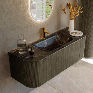 Mondiaz KURVE-DLUX Badkamermeubelset - 130x46x40cm - 1 lade - 2 deuren - wastafel solid surface - midden - 1 kraangat - Shadow