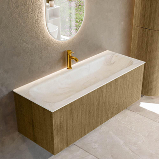 Mondiaz KURVE-DLUX Ensemble de meuble salle de bain - 120x46x40cm - 1 tiroir - lavabo en solid surface - milieu - 1 trou de robinet - Dusk