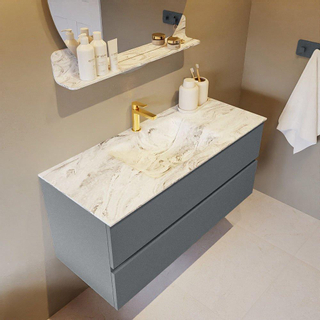 Mondiaz VICA-DLUX Ensemble de meuble de salle de bain - 110cm - meuble sous-vasque plata - 2 tiroirs - lavabo encastrée cloud milieu - 1 trou de robinet - version haute de 60cm - glace