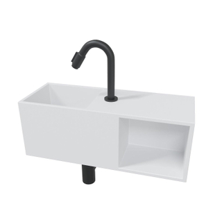 Wiesbaden Pack Lave-mains Gauche avec niche 54x20x20cm Solid Surface Blanc mat avec robinet Victoria Noir mat