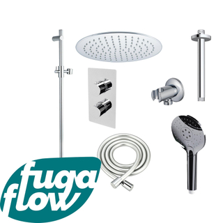 FugaFlow Eccelente Sobrado Badkamer Inbouw Regendoucheset - thermostatisch - plafondarm -glijstang - 25cm hoofddouche - handdouche rond - chroom
