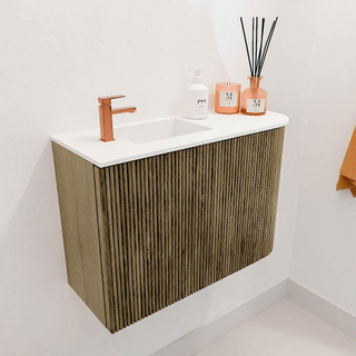 Mondiaz JOYA 61.6cm toiletmeubel - ronding rechts kleur Dusk - Wastafel FAYE positie Links 1 kraangat kleur Talc.