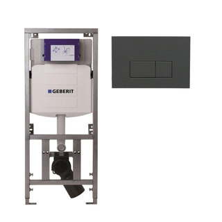 Geberit Inbouwreservoir UP320 met QeramiQ push bedieningsplaat - dualflush - rechthoekige knoppen - kunststof antraciet mat
