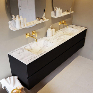 Mondiaz VICA-DLUX ensemble de meuble de salle de bain - 200cm - meuble sous-vasque urbain - 4 tiroirs - lavabo encastré cloud double - sans trous de robinet - version haute de 60cm - glace