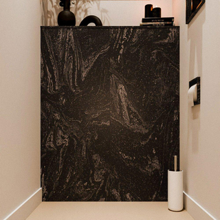MONDIAZ HOPE Toiletplaat Set - solid surface achterwand - 100x125cm - Planchet 100x23cm - niet voorgeboord - Lava