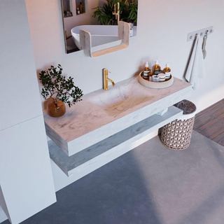 Mondiaz ALAN-DLUX Ensemble de meuble - 130cm - meuble Opalo mat - 0 tiroirs - Lavabo Cloud Opalo suspendu - vasque Centre - 1 trou de robinet