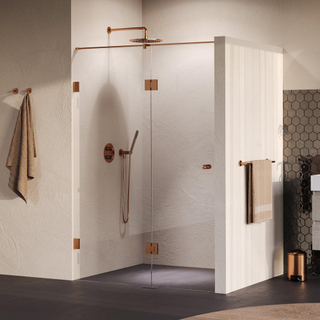 BRAUER Void Carving Nisdeur - 2-delig - 130x200cm - 60cm draaideur aan glas - glascoating - omkeerbaar - helder glas - geborsteld koper PVD