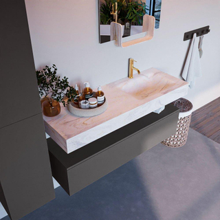 Mondiaz ALAN-DLUX Ensemble de meuble - 130cm - meuble Dark grey mat - 1 tiroir - Lavabo Cloud Ostra suspendu - vasque Droite - 1 trou de robinet