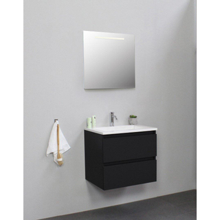 Basic Line Bella Badkamermeubelset - 60x55x46cm - 1 wasbak - Acryl - Wit - 1 kraangat - Wandspiegel met verlichting - Spaanplaat Zwart mat