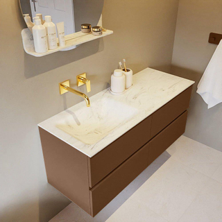 Mondiaz VICA-DLUX ensemble de meuble de salle de bain - 120cm - meuble sous-vasque repos - 4 tiroirs - lavabo encastrée cloud gauche - sans trous de robinet - version haute de 60cm - opalo