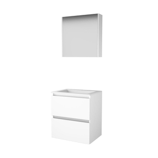 Basic-Line Comfort 46 ensemble de meubles de salle de bain 60x46cm sans poignée 2 tiroirs lavabo acrylique 1 trou de robinetterie armoire de toilette mdf laqué blanc glacier