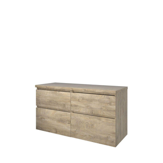 Proline top ensemble meuble 120x46x63.2cm meuble 4 tiroirs a symétrique chêne brut et plaque de recouvrement chêne brut