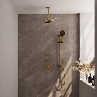 Brauer Gold Edition Colonne de douche avec partie encastrable douche de tête 20cm bras plafond et douchette ronde avec barre curseur laiton Or brossé