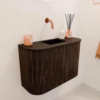 Mondiaz JOYA 63.2cm toiletmeubel - ronding links en rechts kleur Walnut - Wastafel FAYE positie Midden Zonder kraangat kleur Urban.