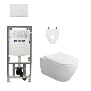 Villeroy & Boch Subway 2.0 DirectFlush CeramicPlus toiletset slimseat zitting met Geberit reservoir en bedieningsplaat met rechthoekige knoppen wit