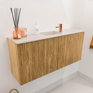 Mondiaz JOYA-DLUX 90cm toiletmeubel - kleur Oak - Wastafel FAYE positie Midden 1 kraangat kleur Meli.