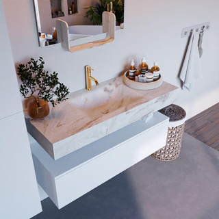 Mondiaz ALAN-DLUX Ensemble de meuble - 110cm - meuble Talc mat - 1 tiroir - Lavabo Cloud Frappe suspendu - vasque Centre - 1 trou de robinet