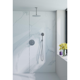 Fortifura Calvi Ensemble de douche à l'italienne - rond - thermostatique - bras plafond - douche principale de 25 cm - douchette ronde - flexible lisse - chrome